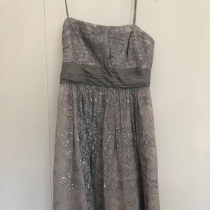 Strapless silver and cream holiday dress